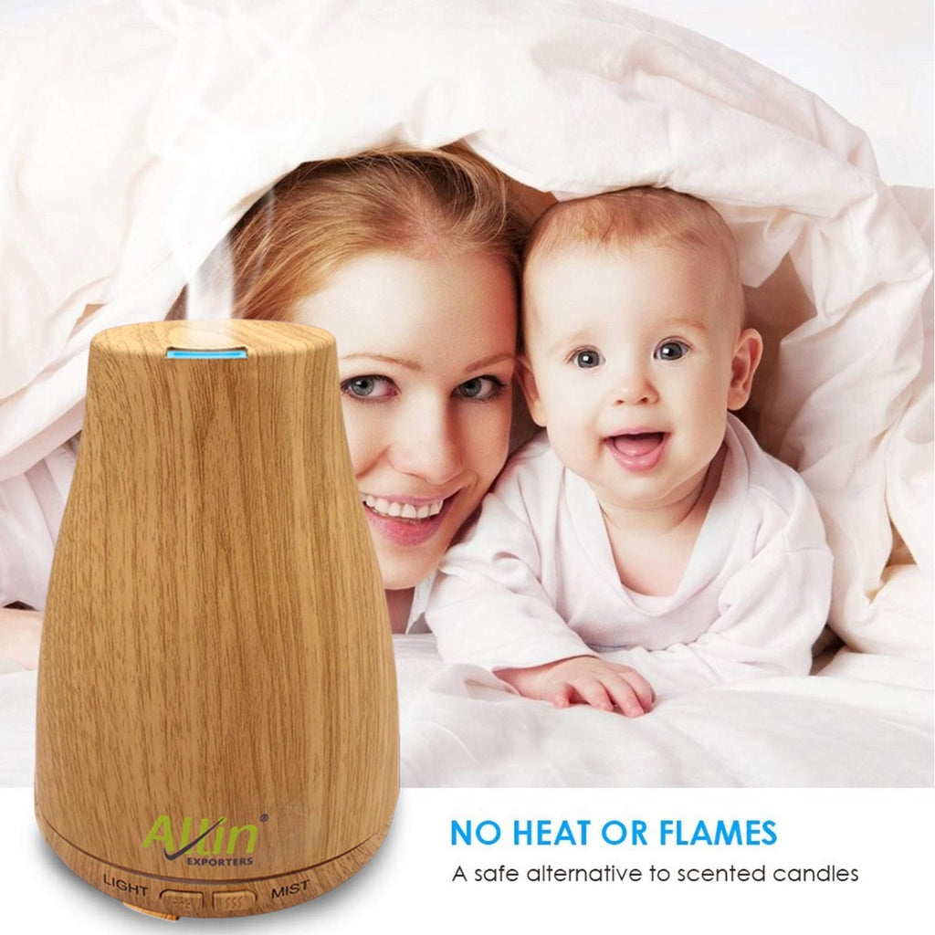 Allin Exporters DT-105LW Aromatherapy Diffuser Essential Oil 4 in 1 to Purify, Ionize, Humidify & Spread Aroma Ultrasonic Humidifier Cool Mist with 7 Color Changing LED Lights (200ml, Light Wood)