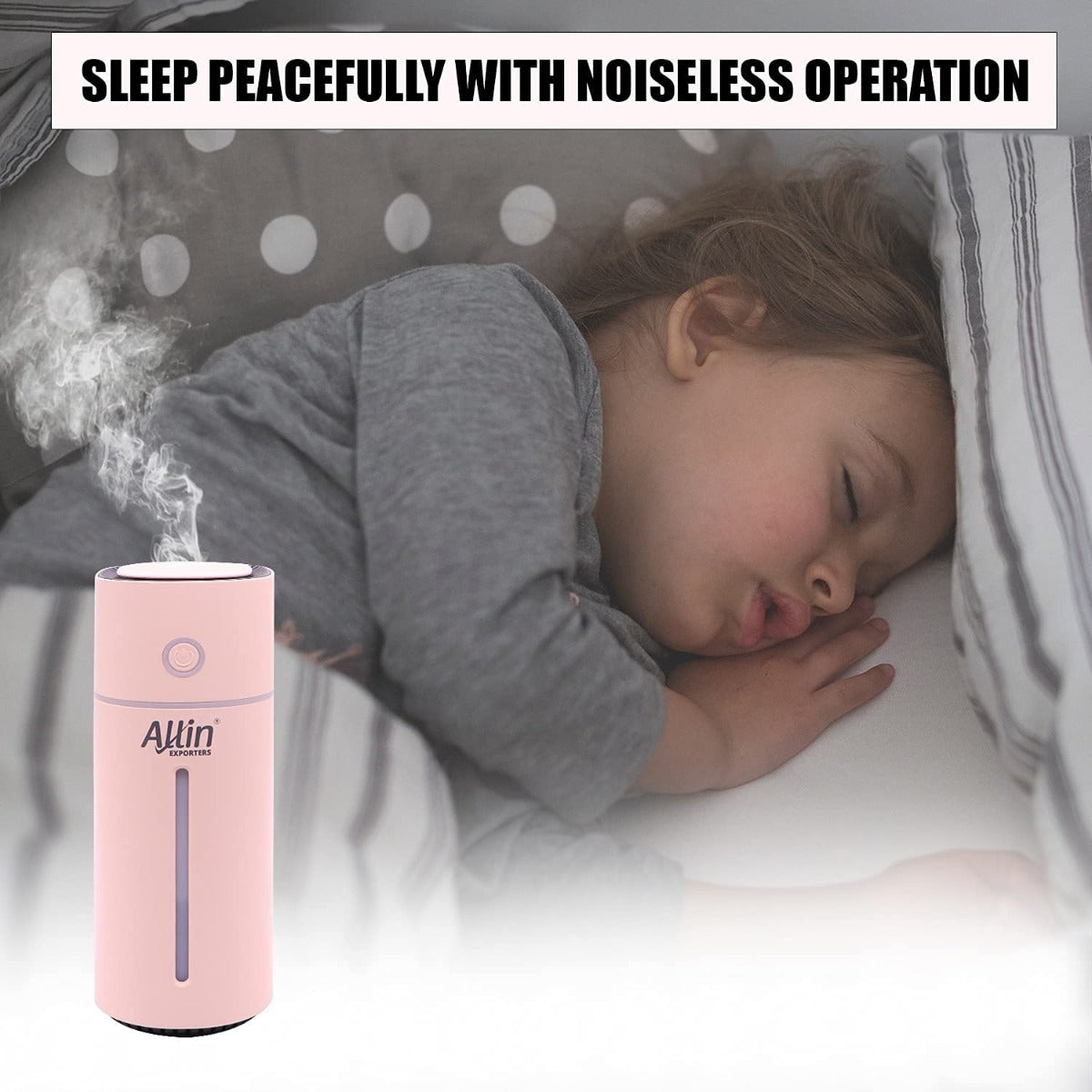 Allin Exporters Mini Ultrasonic Humidifier USB Portable Air Purifier Nano Atomization with LED Light & Filter Type for Car, Office Table, Cabin and Small Rooms (160 ml, Pink)