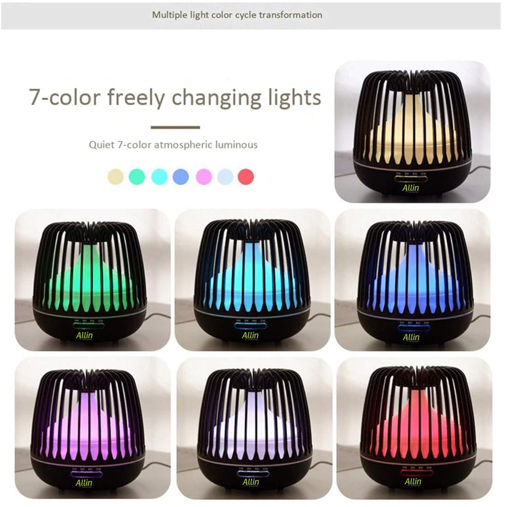 Allin Exporters DT-506H Aromatherapy Diffuser Essential Oil 4 in 1 to Purify, Ionize, Humidify & Spread Aroma Ultrasonic Humidifier Cool Mist with 7 Color Changing LED Lights (500ml, Dark Wood)