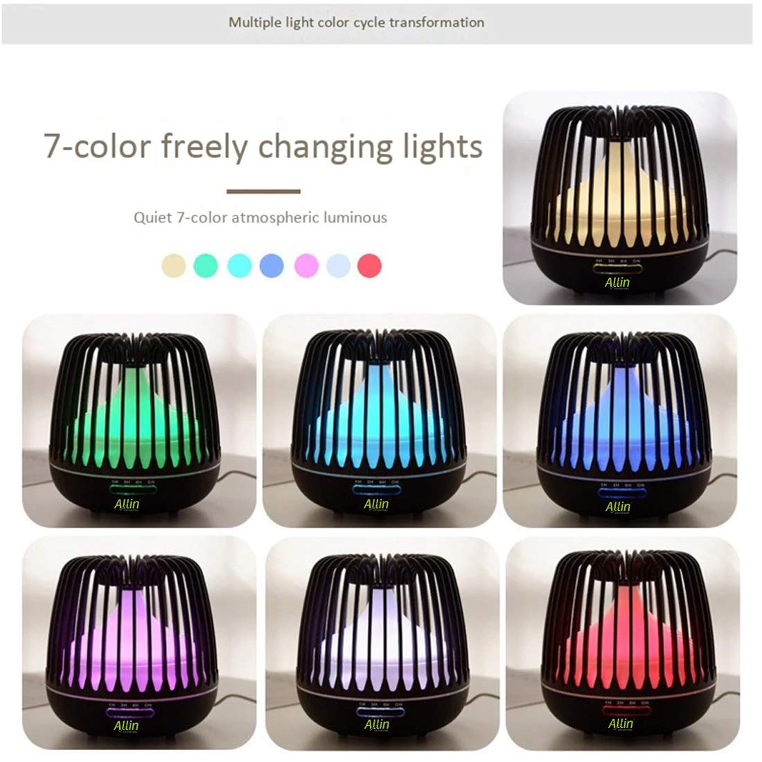 Allin Exporters DT-506H Aromatherapy Diffuser Essential Oil 4 in 1 to Purify, Ionize, Humidify & Spread Aroma Ultrasonic Humidifier Cool Mist with 7 Color Changing LED Lights (500ml, Dark Wood)
