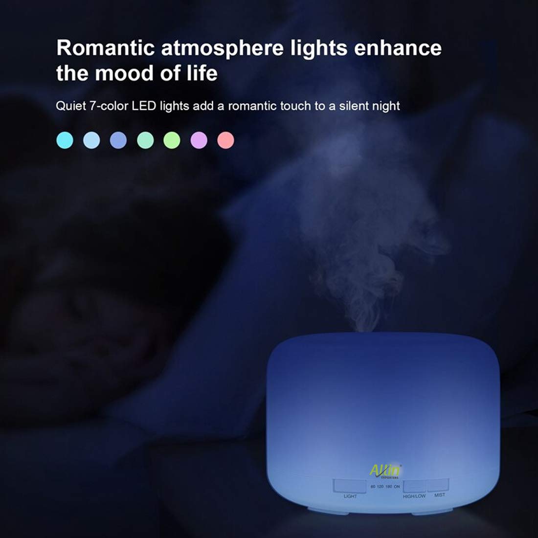 Allin Exporters DT-168W Aromatherapy Diffuser with Wireless Remote Essential Oil 4 in 1 to Purify, Ionize, Humidify & Spread Aroma Ultrasonic Humidifier with Timer Cool Mist with 7 Color Changing LED Lights (500 ML with remote)