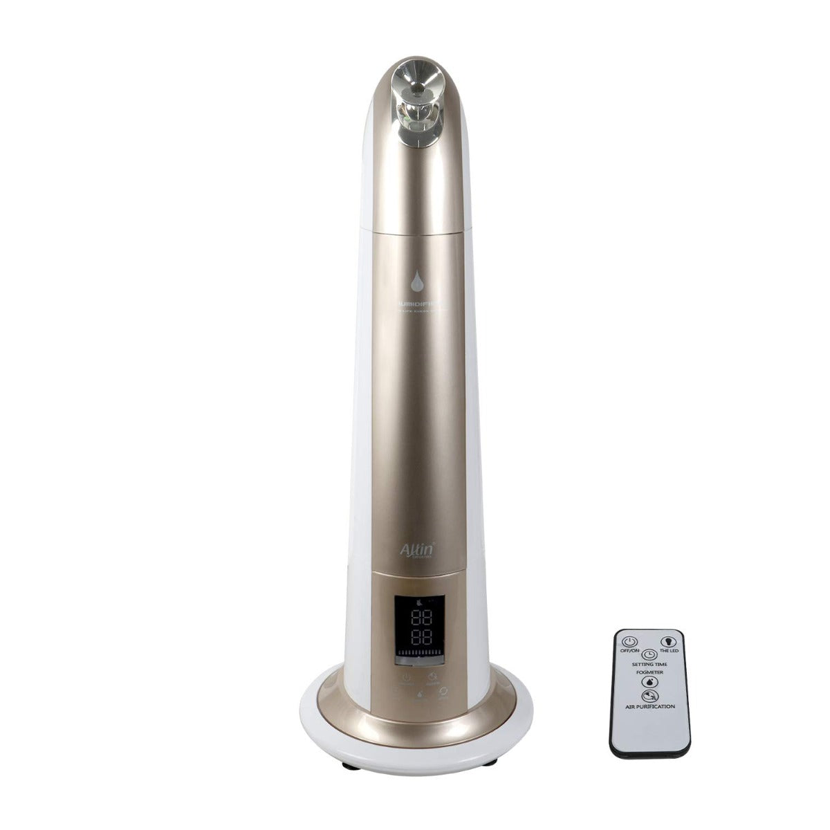 Allin Exporters H-189 Cool Mist Ultrasonic Floor Humidifier, Negative Ion Generator, Air Purifier with LED Display, Remote Control and Timer (Gold, 6 L)
