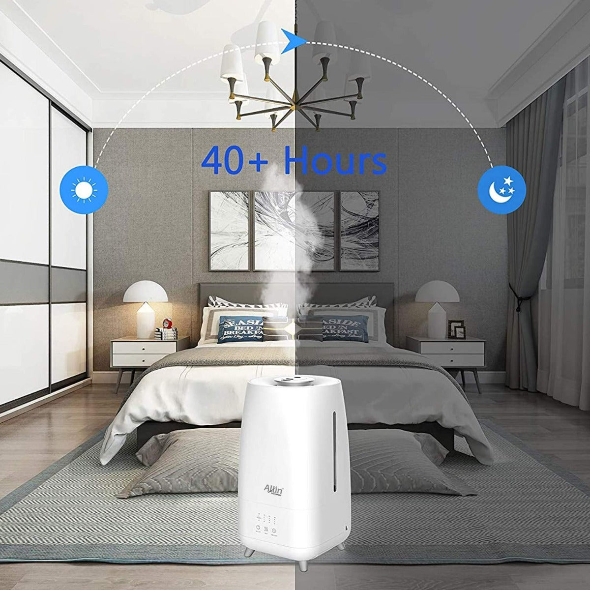 Allin Exporters LH-2029-A Top Fill Ultrasonic Humidifier & Air Purifier with Adjustable Cool Mist, Timer & Waterless Auto-Off Ideal for Home, Bedroom, Office, Baby Room (3.0L, Silver)