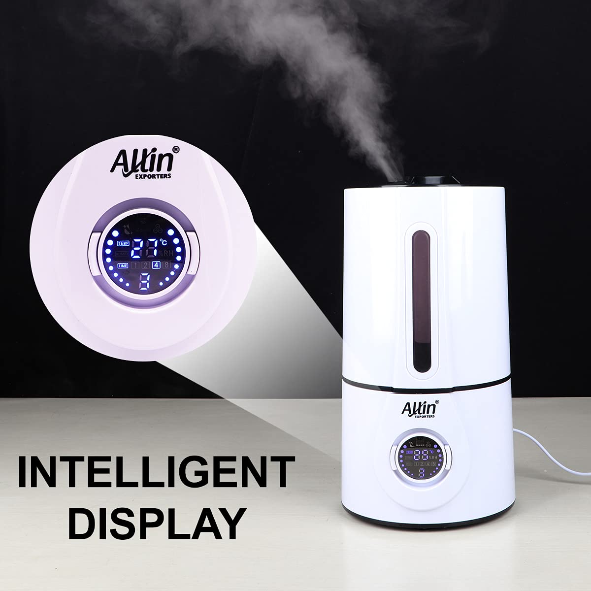 Allin Exporters J816 Ultrasonic Humidifier Cool Mist Air Purifier with Remote Control & Digital LED Display for Dryness, Cold & Cough Large Capacity for Room, Baby, Plants, Bedroom (3L)