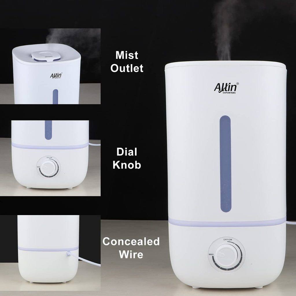 Allin Exporters J2023 Ultrasonic Humidifier Cool Mist Air Purifier for Dryness, Cold & Cough Large Capacity for Room, Baby, Plants, Bedroom (4.3L)