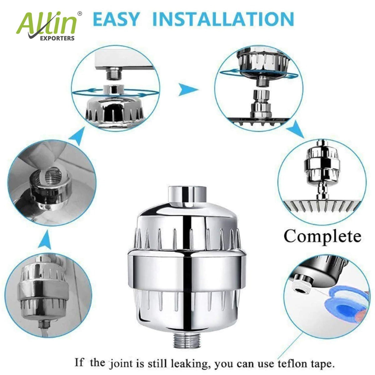 Allin Exporters 15 Stage Shower Filter Tap Hard Water Softener with Replaceable Multi-Stage Cartridge Activated Carbon for Chlorine Removal, Skin & Hair Conditioning