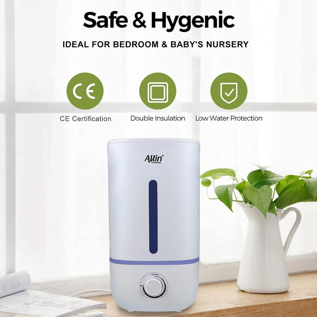 Allin Exporters J2023 Ultrasonic Humidifier Cool Mist Air Purifier for Dryness, Cold & Cough Large Capacity for Room, Baby, Plants, Bedroom (4.3L)
