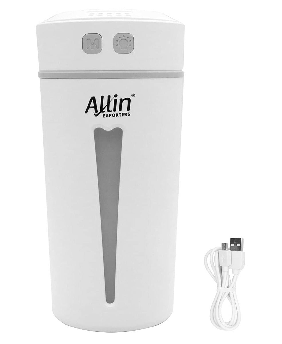 Allin Exporters Mini Ultrasonic Humidifier USB Portable Air Purifier Nano Atomization with LED Light & Filter Type for Car, Office Table, Cabin and Small Rooms (160 ml, White)