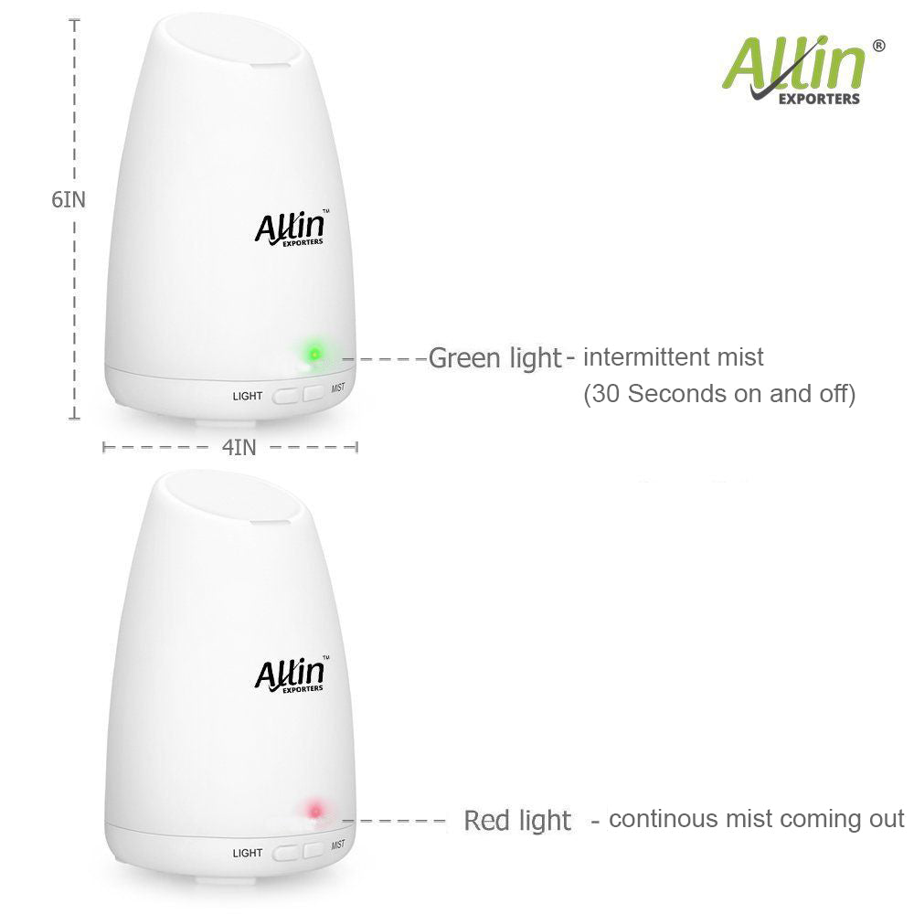 Allin Exporters DT-1509GS Aromatherapy Diffuser Essential Oil 4 in 1 to Purify, Ionize, Humidify & Spread Aroma BPA Free Ultrasonic Humidifier Cool Mist with 7 Color Changing LED Lights (100ml)