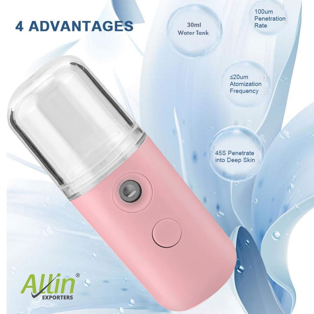 Allin Exporters JSQ-S1 Nano Mist Face Sprayer Rechargeable Portable Mini Facial Humidifier Mister Steamer Handy Spray for Skin Moisturizing & Hydration (30ml, Random Color)