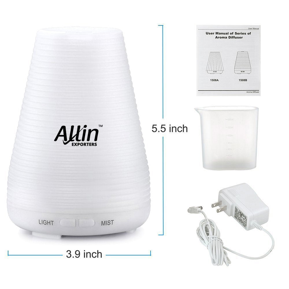 Allin Exporters Ultrasonic Diffuser Humidifier, 2 In 1 100 Ml Silent Cool Mist Electric For Use With Or Without Oils 6 Different Colored Led Lights -  (DT-1508B)