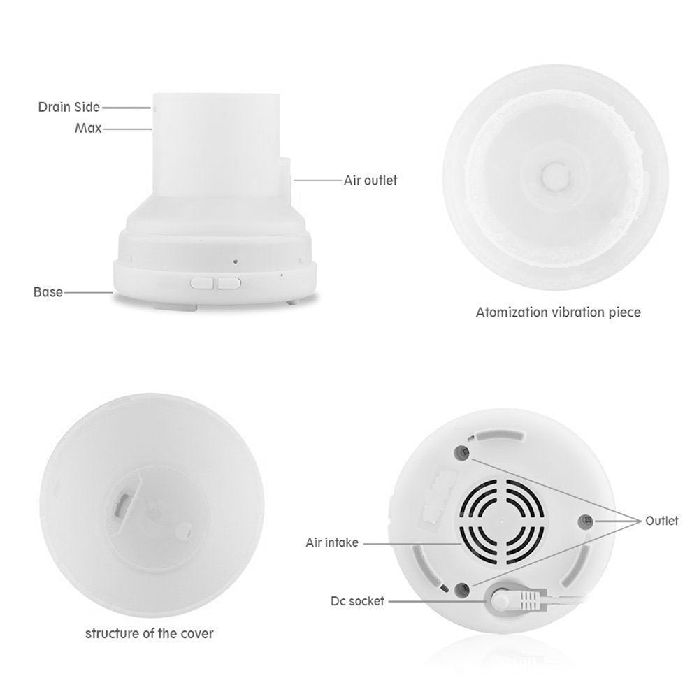 Allin Exporters Ultrasonic Diffuser Humidifier, 2 In 1 100 Ml Silent Cool Mist Electric For Use With Or Without Oils 6 Different Colored Led Lights -  (DT-1508B)