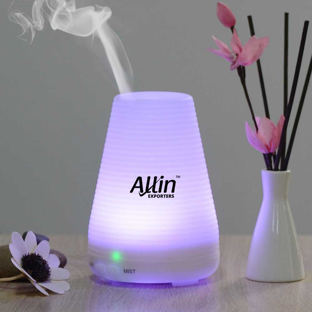 Allin Exporters Ultrasonic Diffuser Humidifier, 2 In 1 100 Ml Silent Cool Mist Electric For Use With Or Without Oils 6 Different Colored Led Lights -  (DT-1508B)