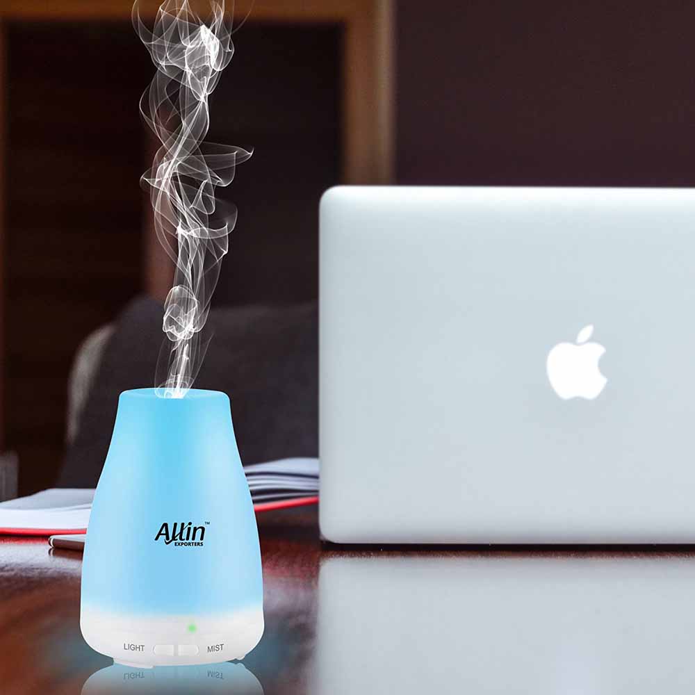 Allin Exporters Ultrasonic Aroma Diffuser and Humidifier 2 In 1 - Cool Mist Oil Diffuser with 100ml Tank Capacity 6 Different Colorful Lights - Ultrasonic Technology Electronic Humidifier to Diffuse Essential Oil and Humidify Interiors - (DT-1508C)