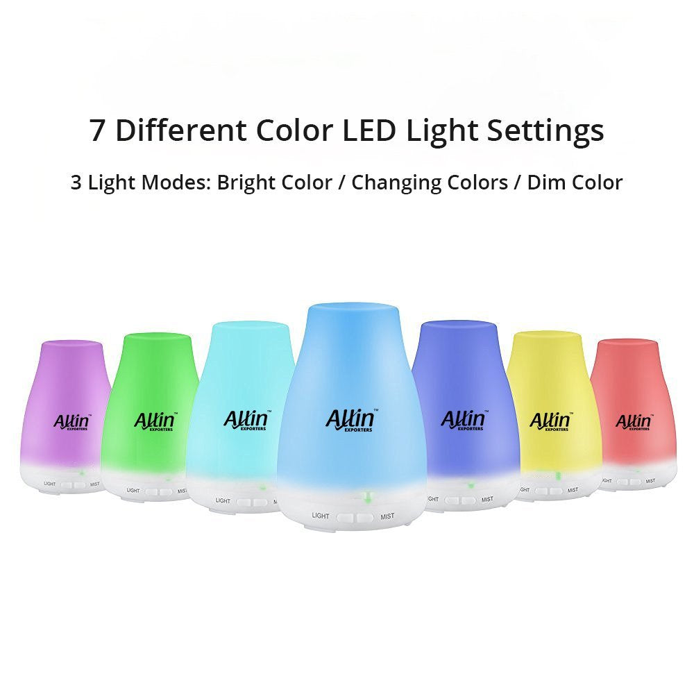 Allin Exporters Ultrasonic Aroma Diffuser and Humidifier 2 In 1 - Cool Mist Oil Diffuser with 100ml Tank Capacity 6 Different Colorful Lights - Ultrasonic Technology Electronic Humidifier to Diffuse Essential Oil and Humidify Interiors - (DT-1508C)