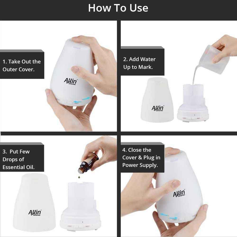 Allin Exporters Ultrasonic Aroma Diffuser and Humidifier 2 In 1 - Cool Mist Oil Diffuser with 100ml Tank Capacity 6 Different Colorful Lights - Ultrasonic Technology Electronic Humidifier to Diffuse Essential Oil and Humidify Interiors - (DT-1508C)