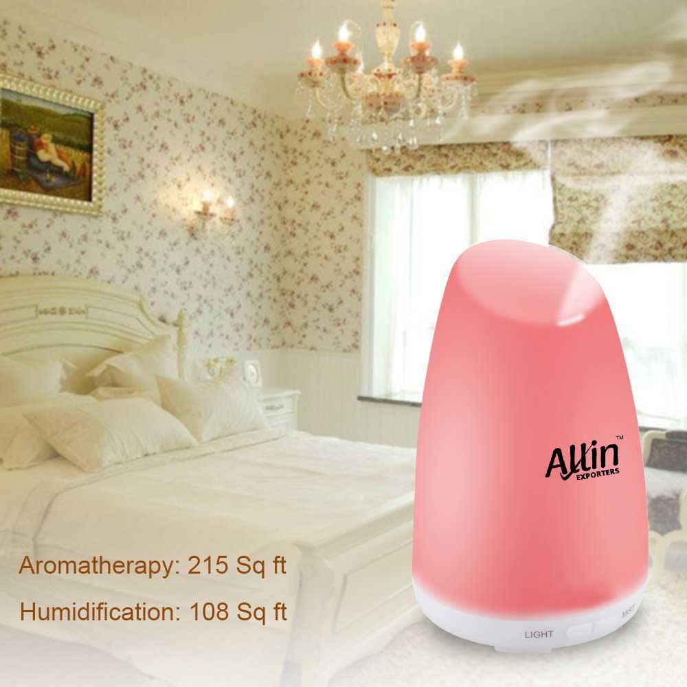 Allin Exporters DT-1509GS Aromatherapy Diffuser Essential Oil 4 in 1 to Purify, Ionize, Humidify & Spread Aroma BPA Free Ultrasonic Humidifier Cool Mist with 7 Color Changing LED Lights (100ml)