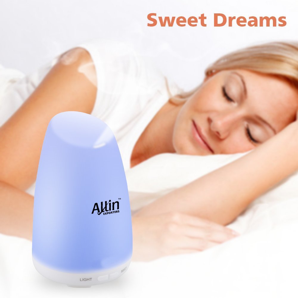 Allin Exporters DT-1509GS Aromatherapy Diffuser Essential Oil 4 in 1 to Purify, Ionize, Humidify & Spread Aroma BPA Free Ultrasonic Humidifier Cool Mist with 7 Color Changing LED Lights (100ml)