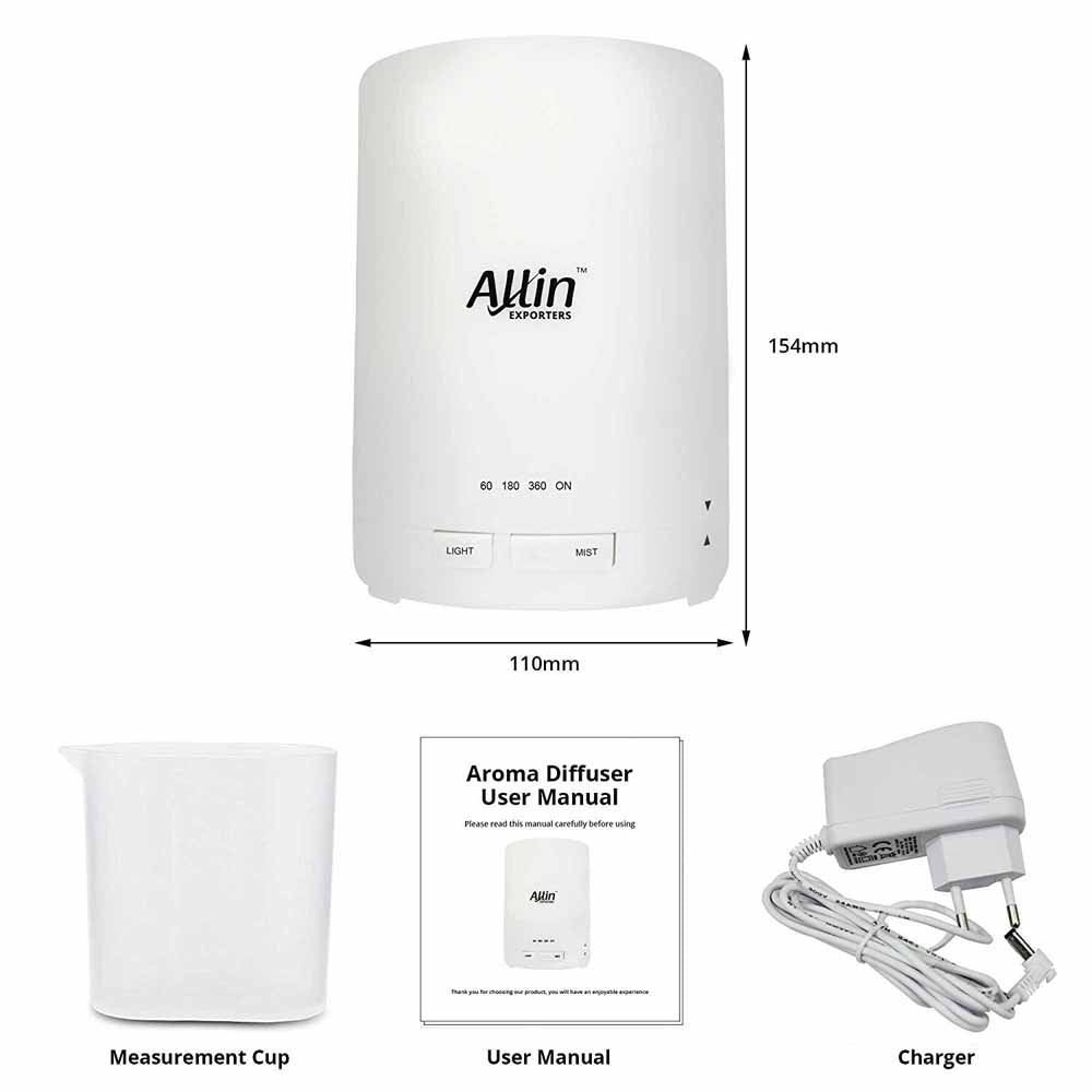 Allin Exporters DT-G03 Essential Oil Aroma Diffuser and Ultrasonic Humidifier with 3 Timer Setting & Colorful LED Lights (300 ML)