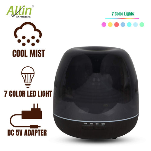 Allin Exporters 306-BW Ultrasonic Humidifier & Essential Oil Aroma Diffuser with Timer and 7 Colorful LED Light Modes (500 ml, Black Wood)