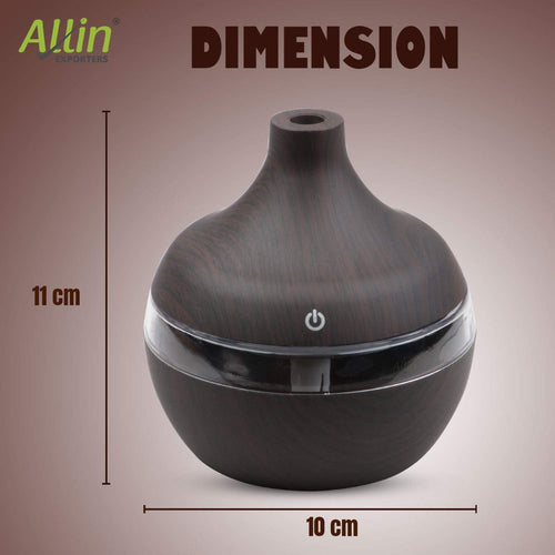 Allin Exporters PY002-BW 200 ml USB Mini Ultrasonic Humidifier Portable Essential Oil Aroma Diffuser with 3 LED Colors for Car, Office Cabin and Small Rooms (Brown Wooden)