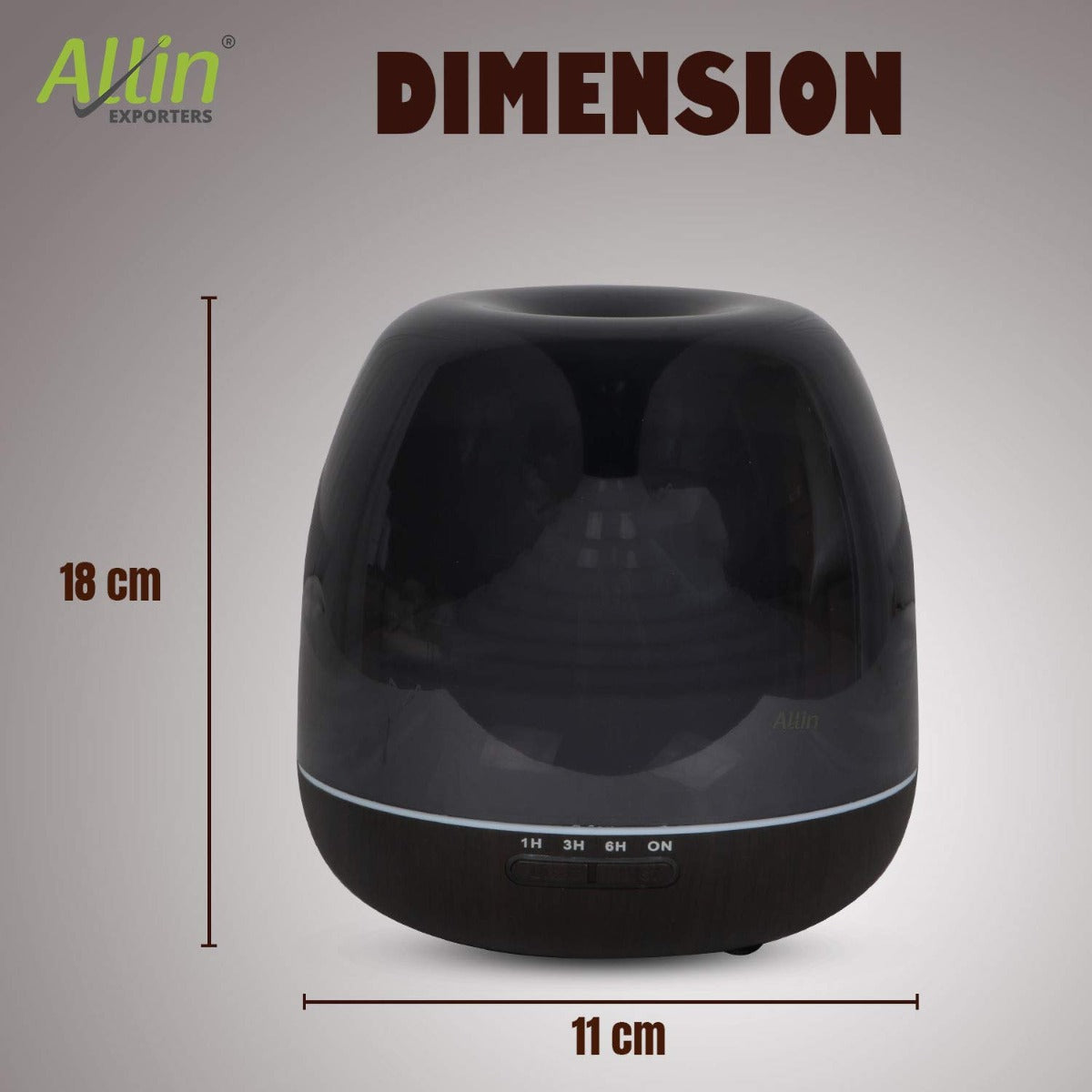 Allin Exporters 306-BW Ultrasonic Humidifier & Essential Oil Aroma Diffuser with Timer and 7 Colorful LED Light Modes (500 ml, Black Wood)