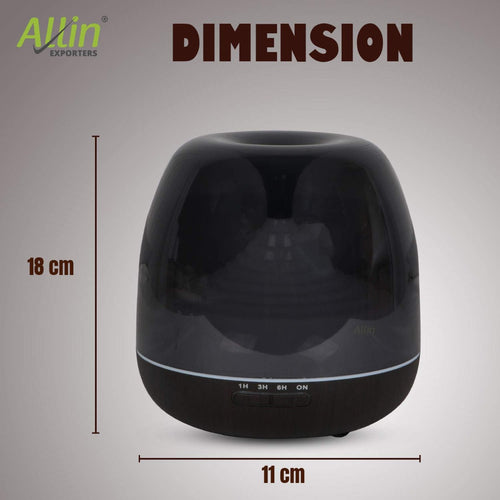 Allin Exporters 306-BW Ultrasonic Humidifier & Essential Oil Aroma Diffuser with Timer and 7 Colorful LED Light Modes (500 ml, Black Wood)