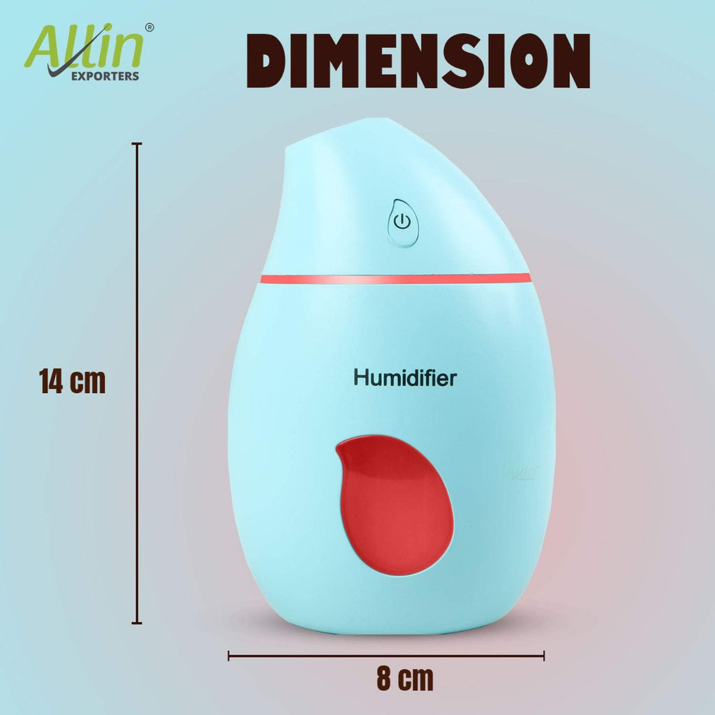 Allin Exporters EXUMHL1 160 ml Mango Design USB Mini Ultrasonic Humidifier Filter Type Auto Shut Off Portable Air Purifier with LED Light for Car, Office Cabin and Small Rooms (Random Colour)