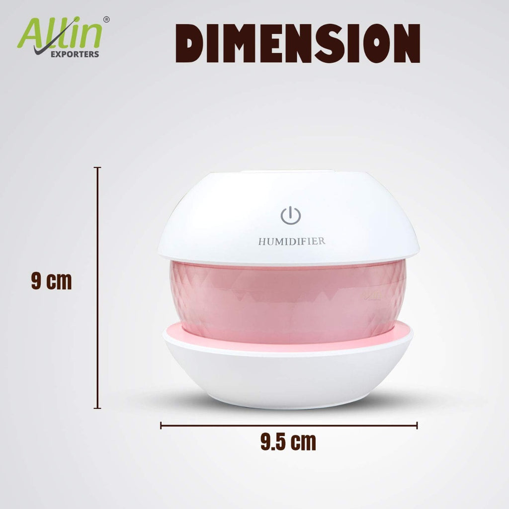 Allin Exporters EXUMHD1 150 ml Magic Diamond USB Mini Ultrasonic Humidifier Filter Type Auto Shut Off Portable Air Purifier with LED Light for Car, Office Cabin and Small Rooms (Colour May Vary)
