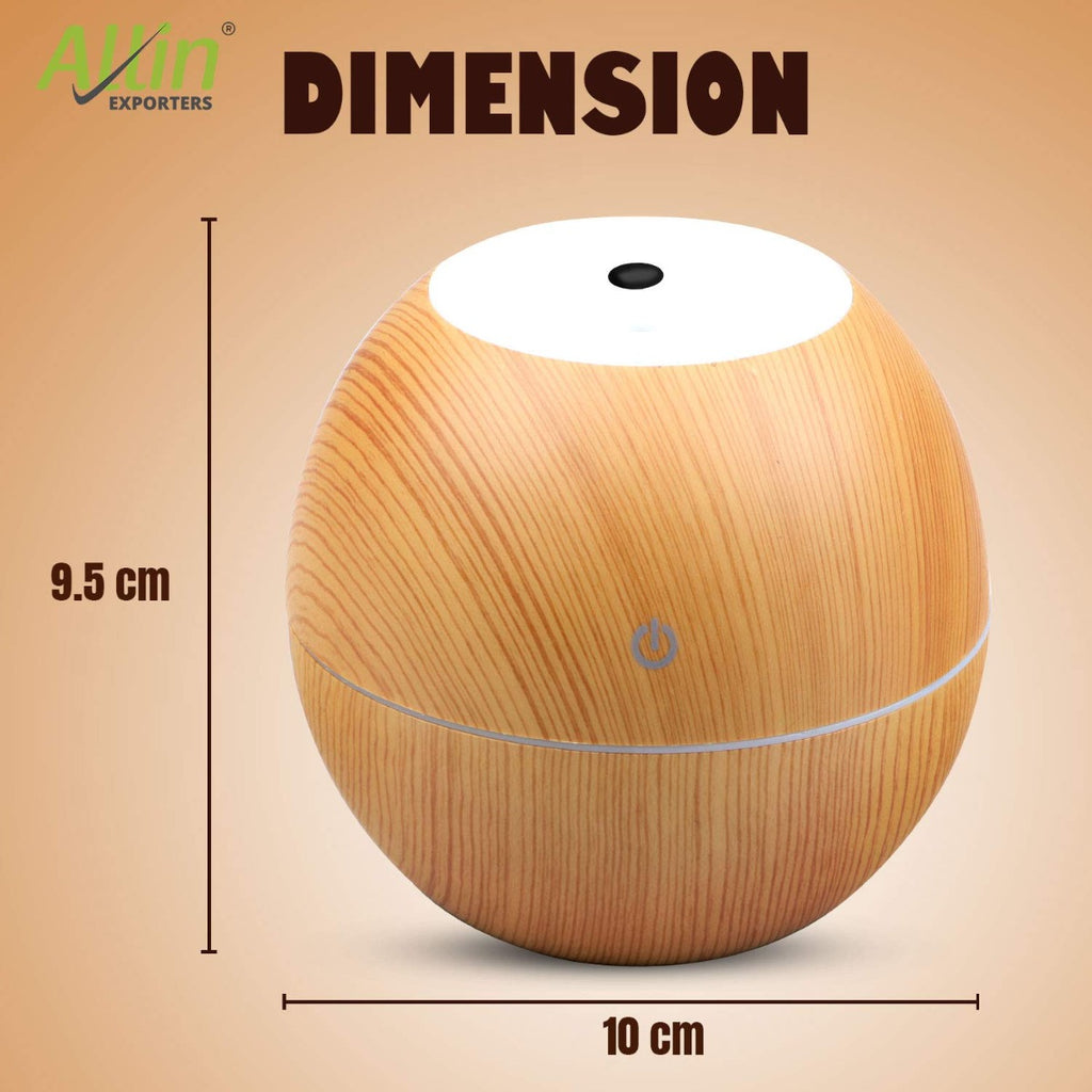 Allin Exporters PY045-LW 130 ml USB Mini Ultrasonic Humidifier Portable Essential Oil Aroma Diffuser with RGB LED Colors for Car, Office Cabin and Small Rooms