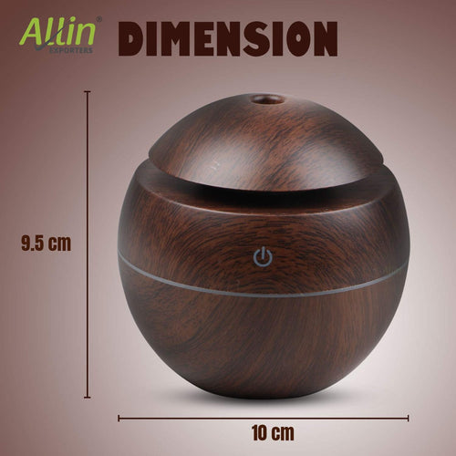 Allin Exporters PY006-BW 130 ml USB Mini Ultrasonic Humidifier Portable Essential Oil Aroma Diffuser with 3 LED Colors for Car, Office Cabin and Small Rooms
