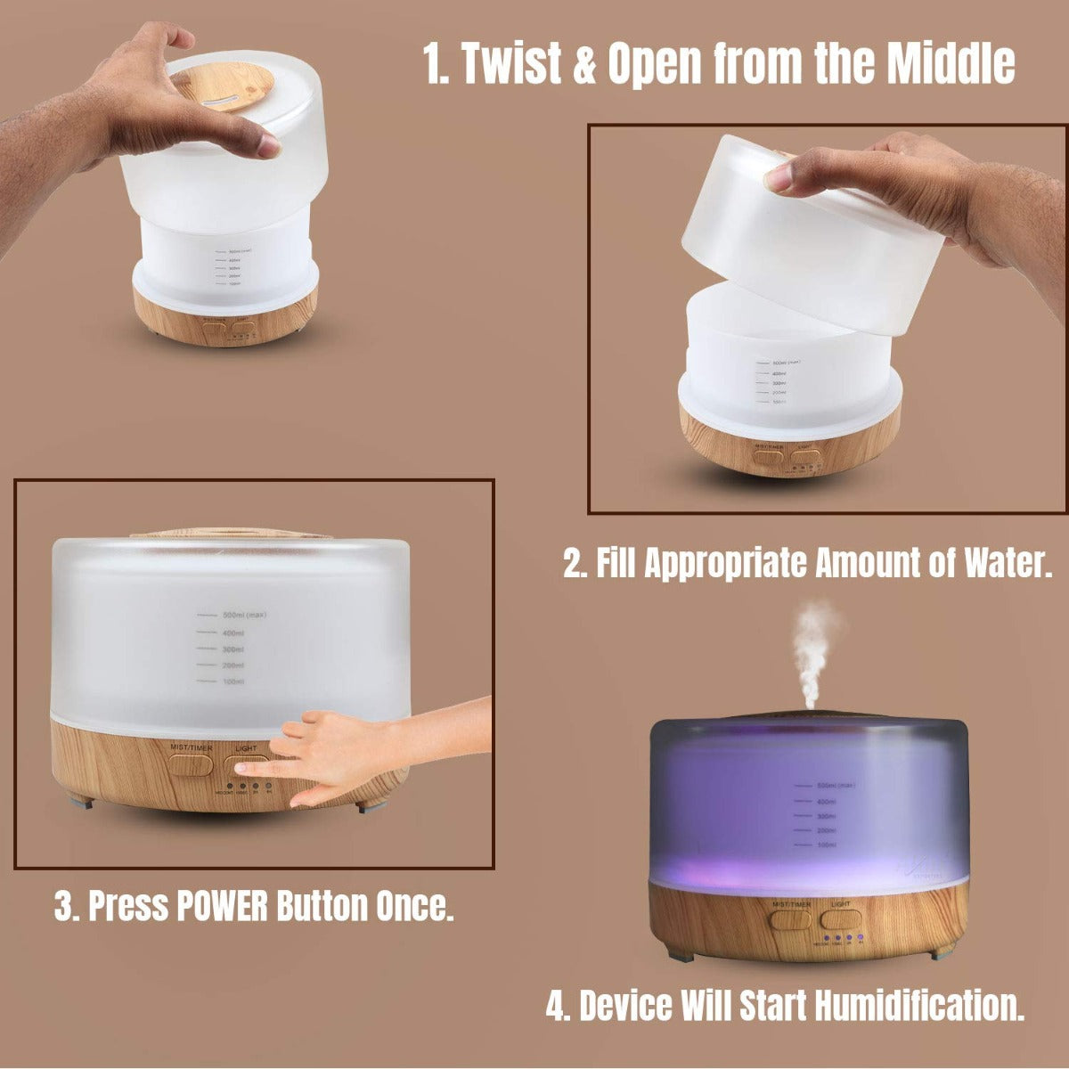 Allin Exporters PY2467YK-LW 500 ml Essential Oil Aroma Diffuser Cool Mist Ultrasonic Humidifier with Wireless Remote Control & Timer Setting