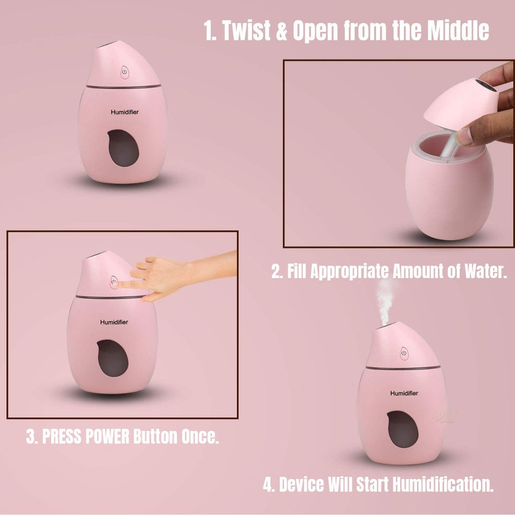 Allin Exporters EXUMHL1 160 ml Mango Design USB Mini Ultrasonic Humidifier Filter Type Auto Shut Off Portable Air Purifier with LED Light for Car, Office Cabin and Small Rooms (Random Colour)