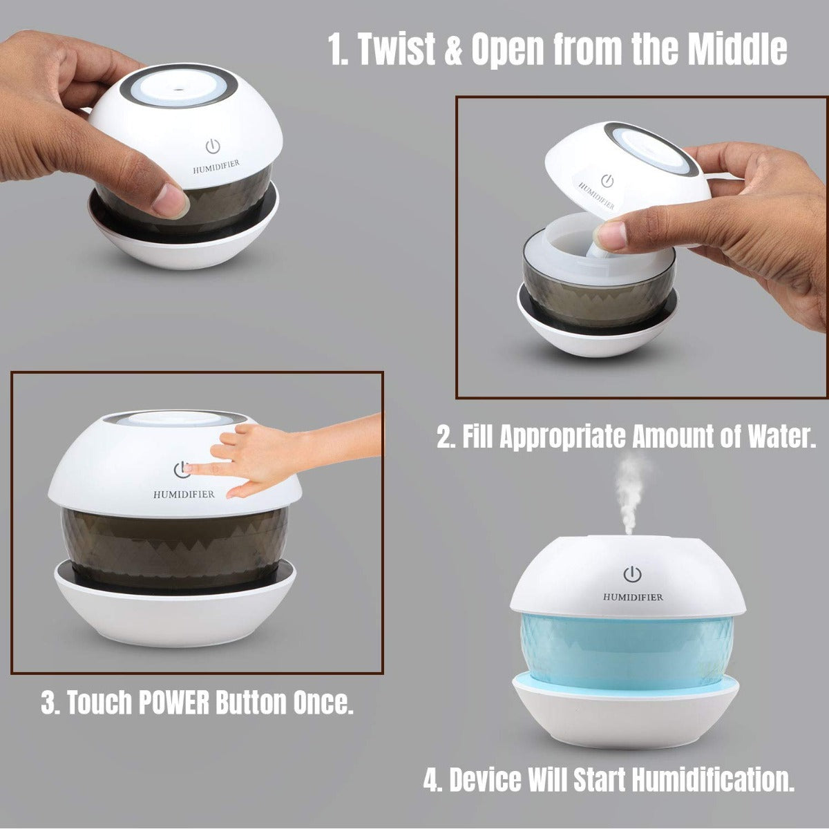 Allin Exporters EXUMHD1 150 ml Magic Diamond USB Mini Ultrasonic Humidifier Filter Type Auto Shut Off Portable Air Purifier with LED Light for Car, Office Cabin and Small Rooms (Colour May Vary)