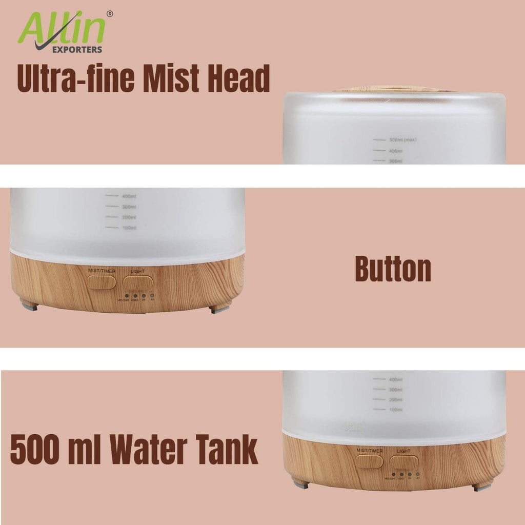 Allin Exporters PY2467YK-LW 500 ml Essential Oil Aroma Diffuser Cool Mist Ultrasonic Humidifier with Wireless Remote Control & Timer Setting