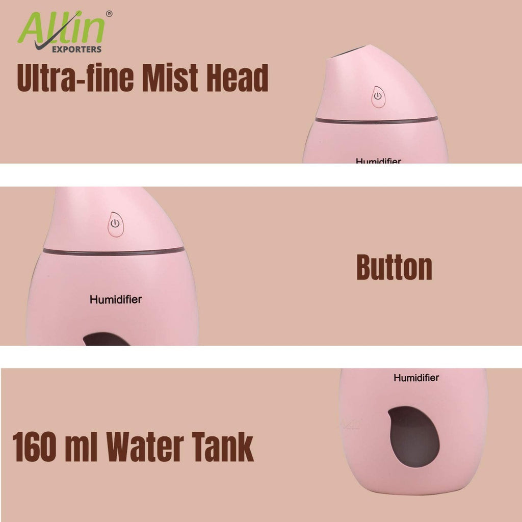 Allin Exporters EXUMHL1 160 ml Mango Design USB Mini Ultrasonic Humidifier Filter Type Auto Shut Off Portable Air Purifier with LED Light for Car, Office Cabin and Small Rooms (Random Colour)