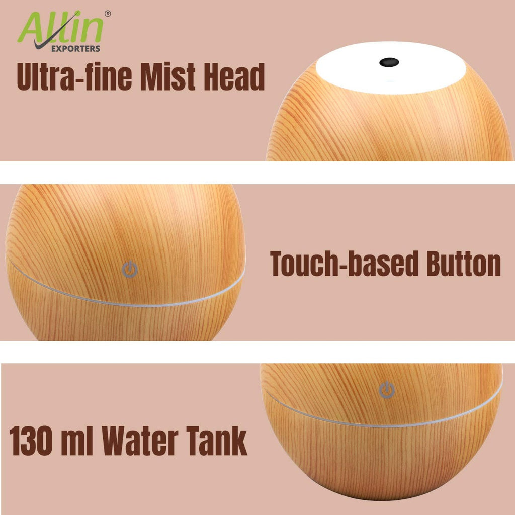 Allin Exporters PY045-LW 130 ml USB Mini Ultrasonic Humidifier Portable Essential Oil Aroma Diffuser with RGB LED Colors for Car, Office Cabin and Small Rooms