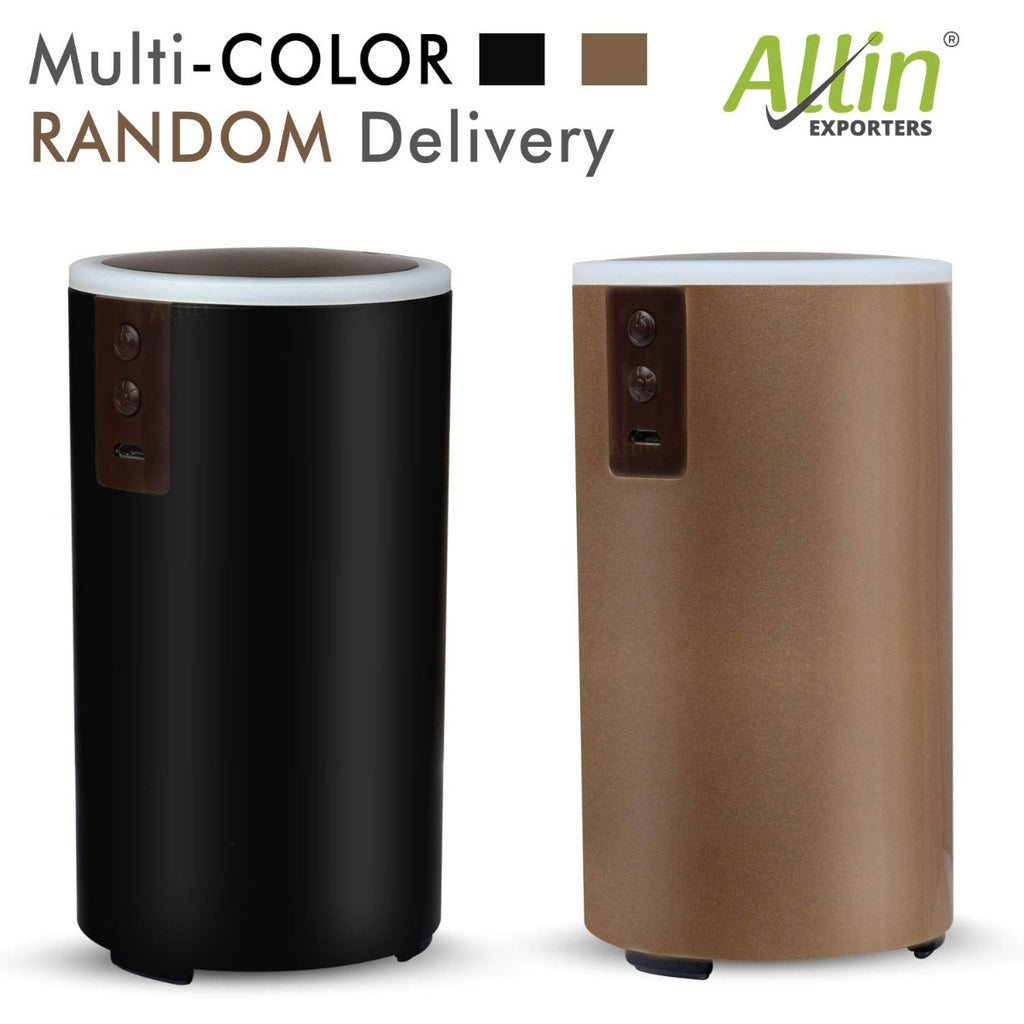 Allin Exporters USB Mini Humidifier Essential Oil Aroma Diffuser for Car, SUVs and Small Rooms Cool Mist Air Refresher with 7 LED Colors (42 ml, Random Colors)