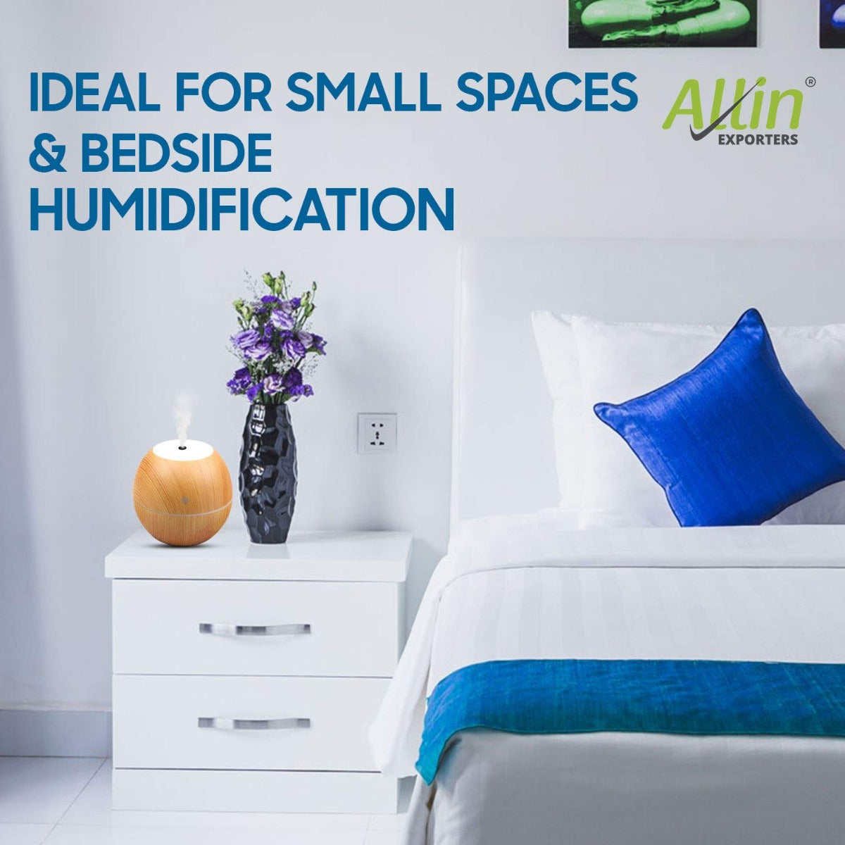 Allin Exporters PY045-LW 130 ml USB Mini Ultrasonic Humidifier Portable Essential Oil Aroma Diffuser with RGB LED Colors for Car, Office Cabin and Small Rooms