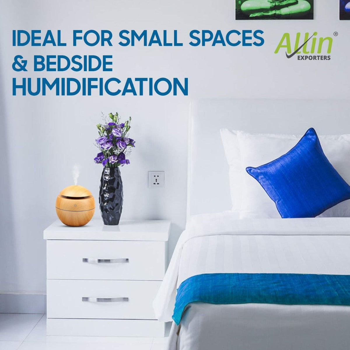 Allin Exporters PY006-LW 130 ml USB Mini Ultrasonic Humidifier Portable Essential Oil Aroma Diffuser with 3 LED Colors for Car, Office Cabin and Small Rooms