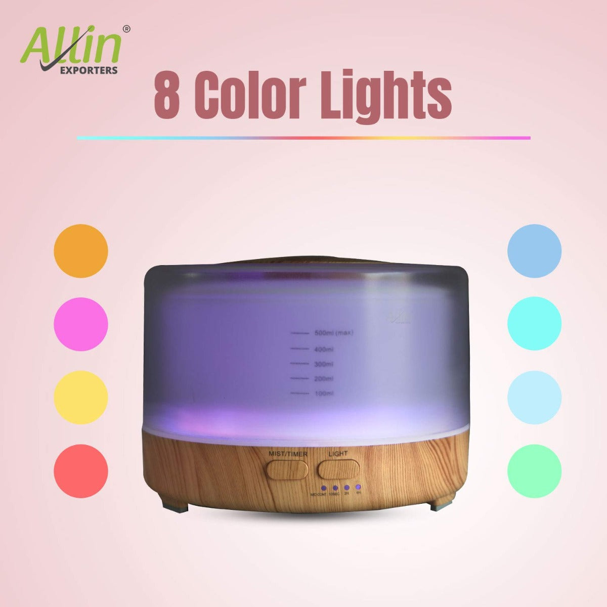 Allin Exporters PY2467YK-LW 500 ml Essential Oil Aroma Diffuser Cool Mist Ultrasonic Humidifier with Wireless Remote Control & Timer Setting