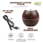 Allin Exporters PY045-BW 130 ml USB Mini Ultrasonic Humidifier Portable Essential Oil Aroma Diffuser with 3 LED Colors for Car, Office Cabin and Small Rooms