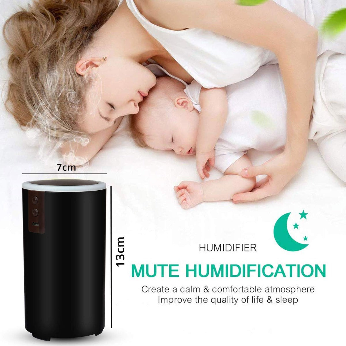 Allin Exporters USB Mini Humidifier Essential Oil Aroma Diffuser for Car, SUVs and Small Rooms Cool Mist Air Refresher with 7 LED Colors (42 ml, Random Colors)