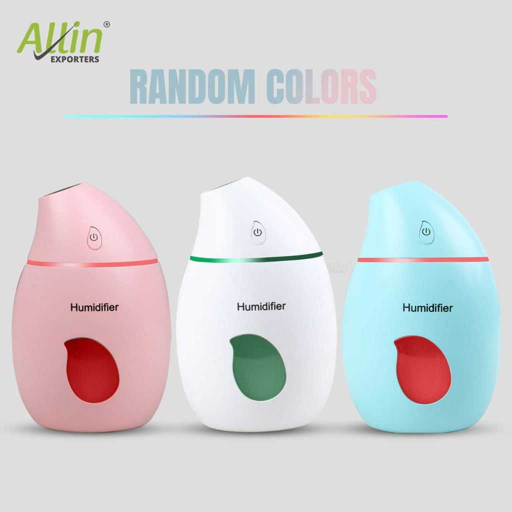 Allin Exporters EXUMHL1 160 ml Mango Design USB Mini Ultrasonic Humidifier Filter Type Auto Shut Off Portable Air Purifier with LED Light for Car, Office Cabin and Small Rooms (Random Colour)