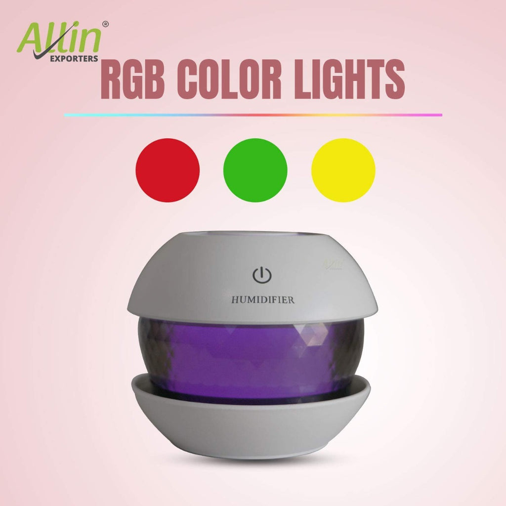 Allin Exporters EXUMHD1 150 ml Magic Diamond USB Mini Ultrasonic Humidifier Filter Type Auto Shut Off Portable Air Purifier with LED Light for Car, Office Cabin and Small Rooms (Colour May Vary)