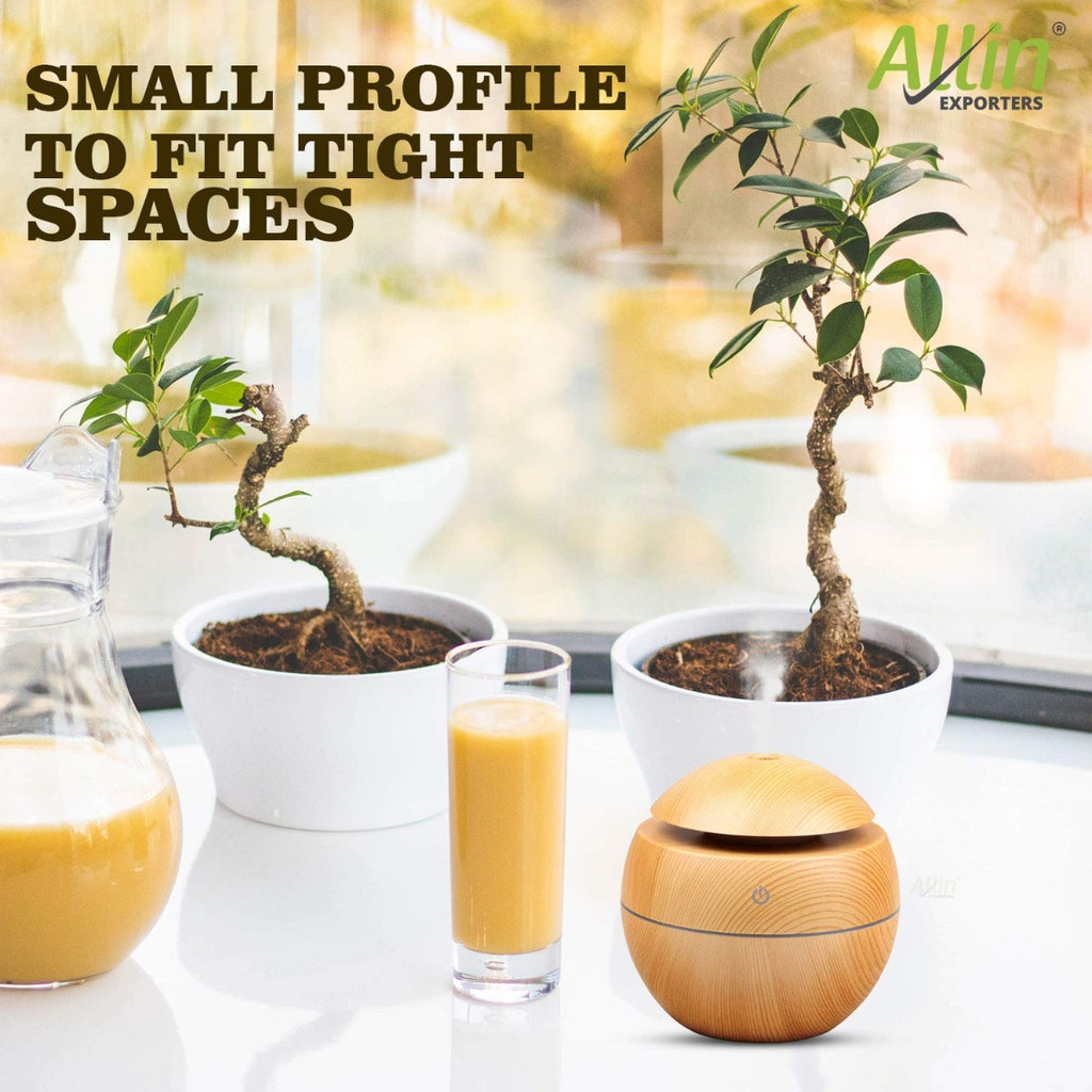 Allin Exporters PY006-LW 130 ml USB Mini Ultrasonic Humidifier Portable Essential Oil Aroma Diffuser with 3 LED Colors for Car, Office Cabin and Small Rooms