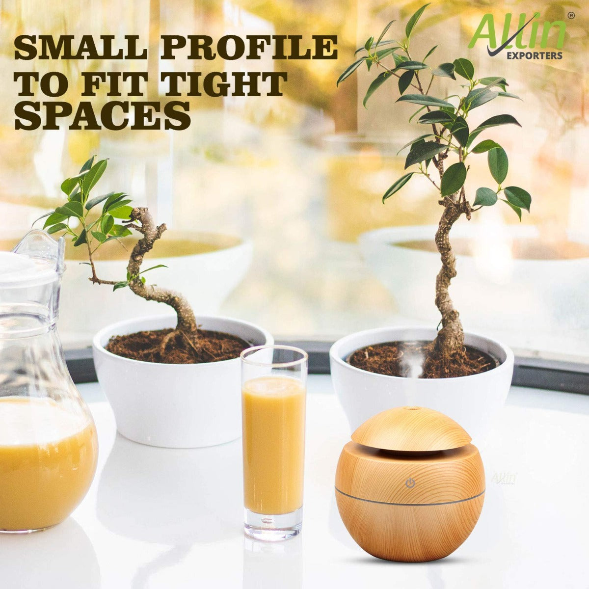 Allin Exporters PY006-LW 130 ml USB Mini Ultrasonic Humidifier Portable Essential Oil Aroma Diffuser with 3 LED Colors for Car, Office Cabin and Small Rooms