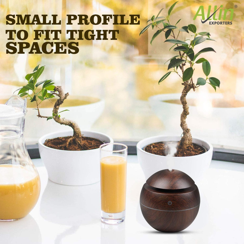 Allin Exporters PY006-BW 130 ml USB Mini Ultrasonic Humidifier Portable Essential Oil Aroma Diffuser with 3 LED Colors for Car, Office Cabin and Small Rooms