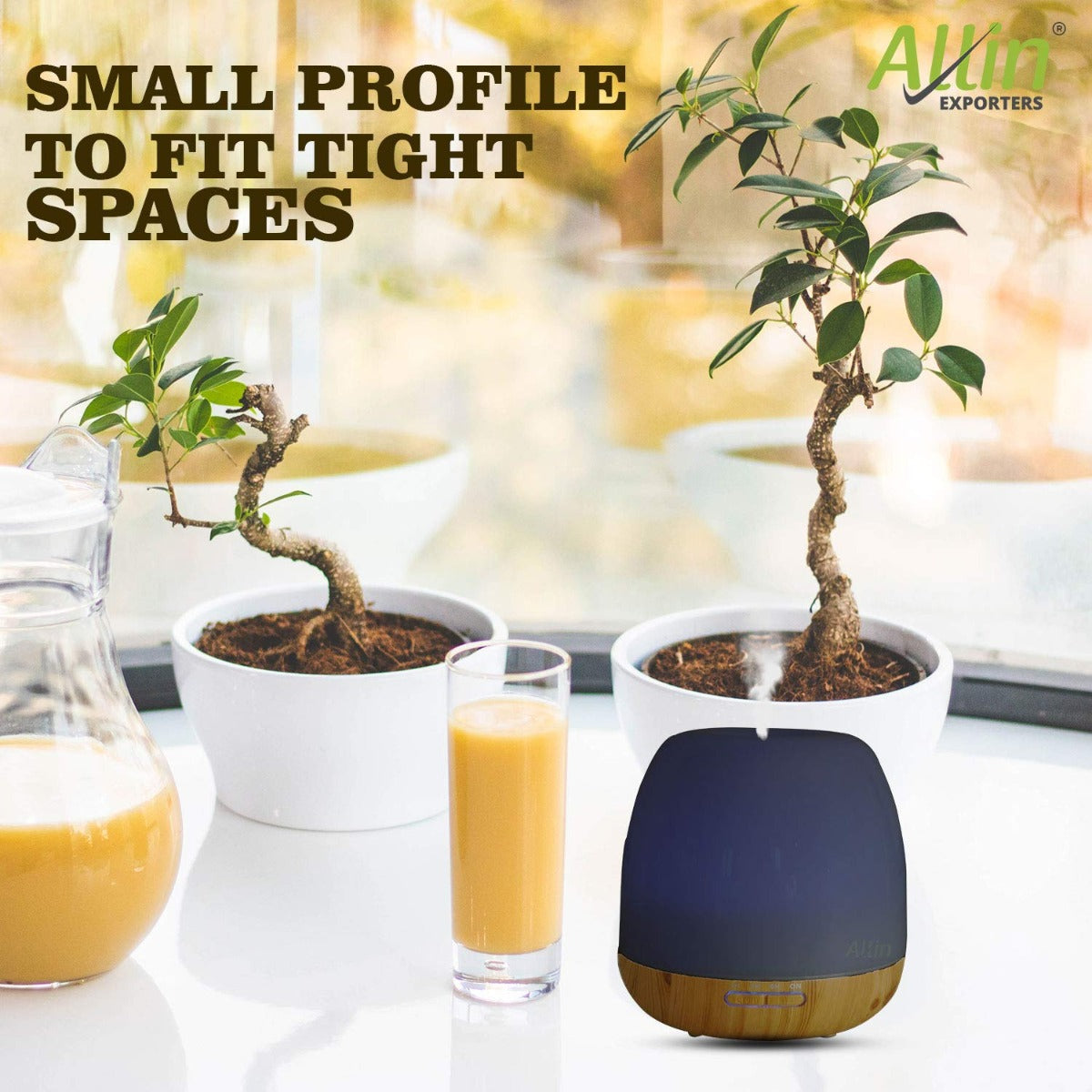 Allin Exporters 306-LW Ultrasonic Humidifier & Essential Oil Aroma Diffuser with Timer and 7 Colorful LED Light Modes (500 ml, Light Wood)