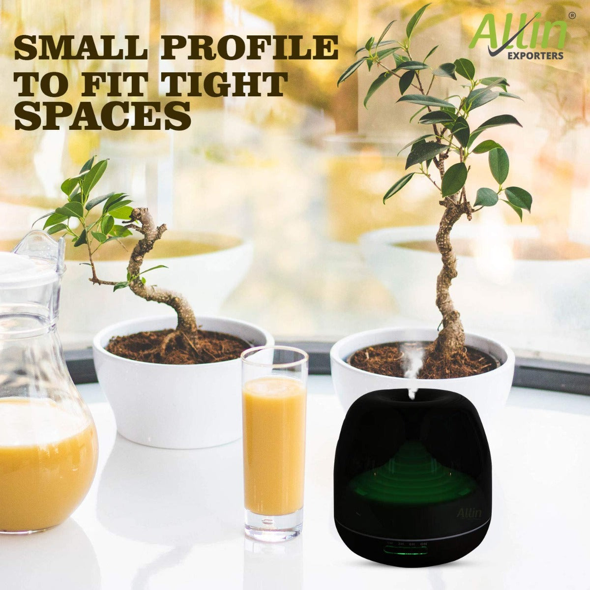 Allin Exporters 306-BW Ultrasonic Humidifier & Essential Oil Aroma Diffuser with Timer and 7 Colorful LED Light Modes (500 ml, Black Wood)